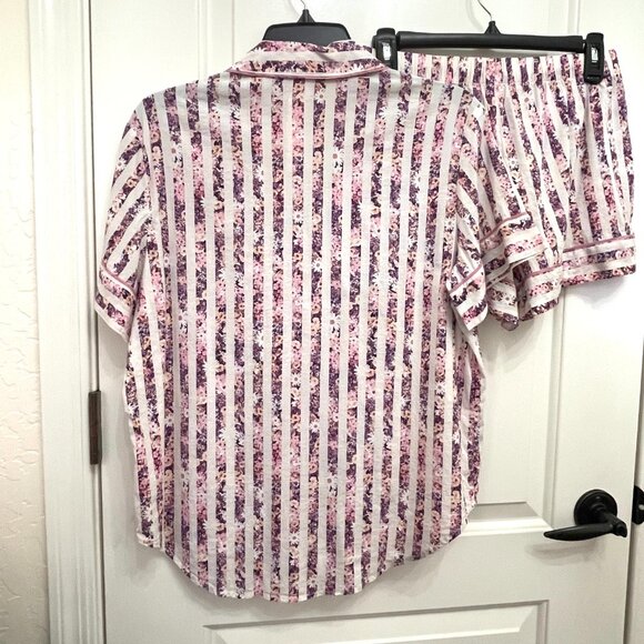 New Victoria's Secret Pajama 2 Pc Short Sleeve Button Top Shorts Small Stripe - Picture 8 of 15